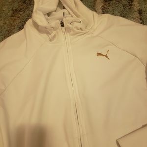 Puma white zip frnt fleece metallic gold em